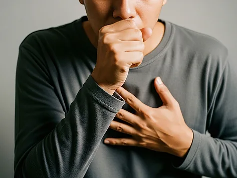 Man coughing into hand