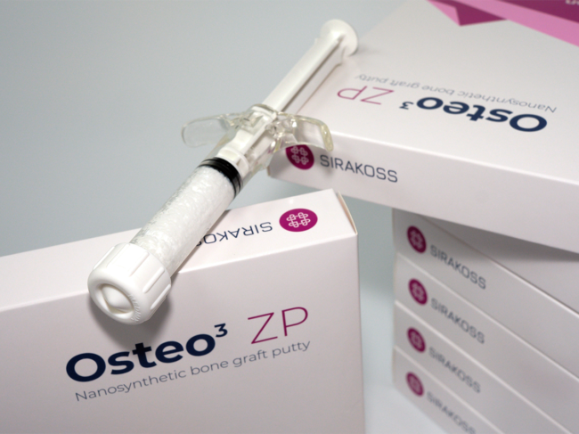 Syringe with Osteo3 Zp putty and packaging