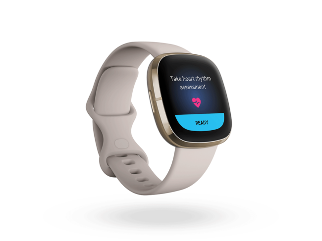 Screen on Fitbit Sense reads "Take heart rhythm assessment"