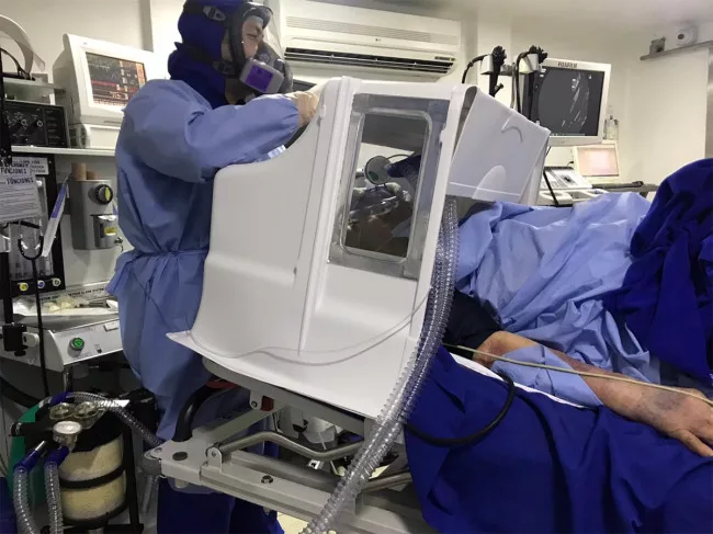 Aerobox in use with patient