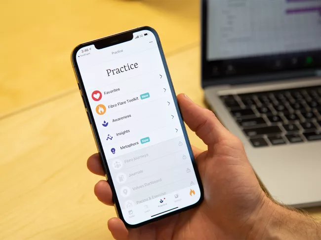 Mobile phone displaying Swing Therapeutics' app