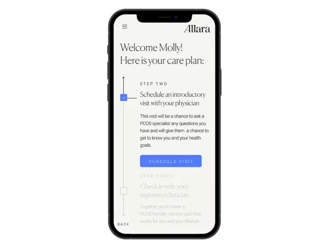 Image of smarphone showing Allara app