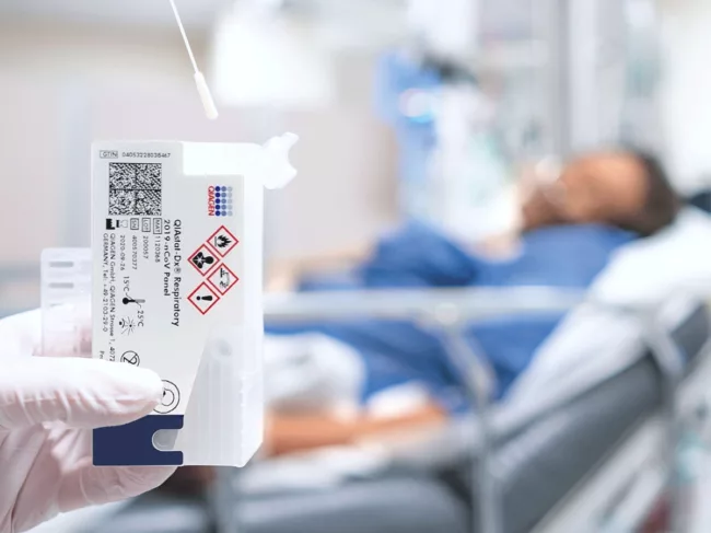 Qiastat-Dx Respiratory SARS-CoV-2 panel, hospitalized patient in background