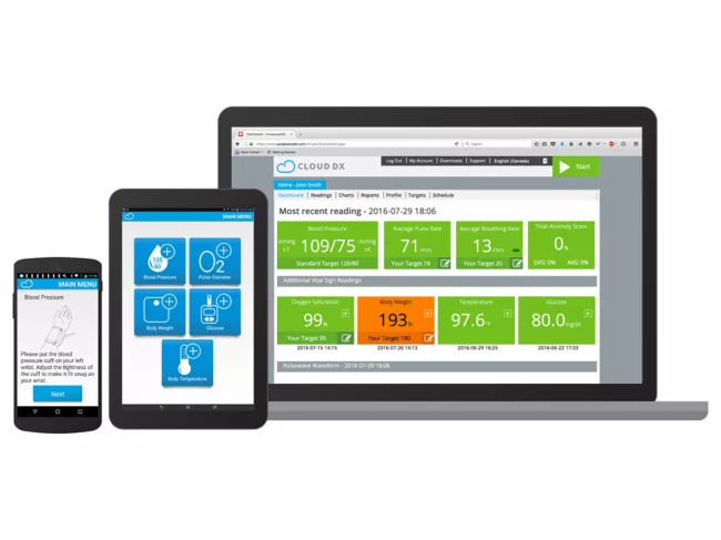 Cloud Dx user interface on phone, tablet, desktop