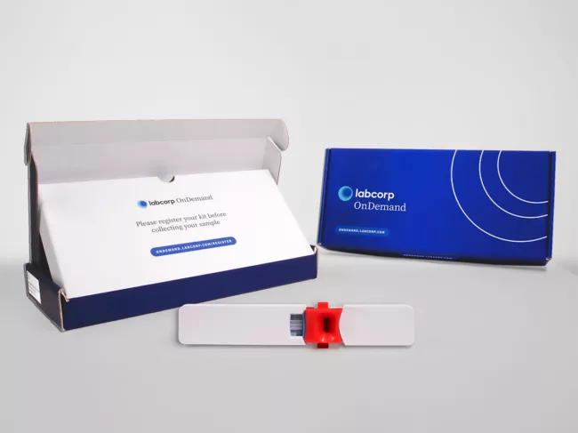 Labcorp Ondemand kid with blood collection stick for HbA1c