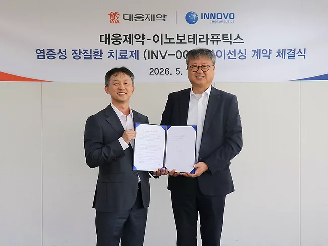 Daewong CEO Park Sung-soo (left) with Innovo CEO Park Hee-dong