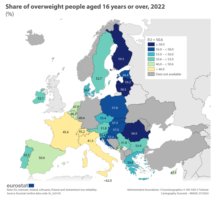 Map of EU showing overweight rates