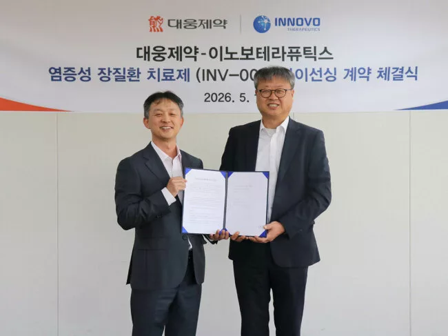 Daewong CEO Park Sung-soo (left) with Innovo CEO Park Hee-dong