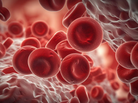 Blood cells in a bone marrow biopsy