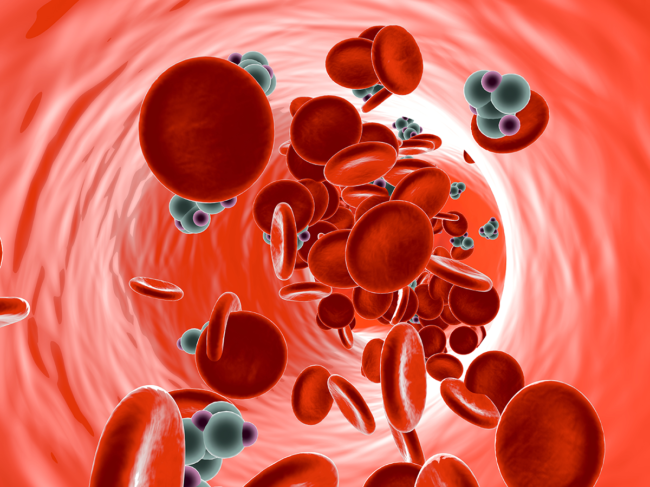 Illustration of glucose molecules in a bloodstream