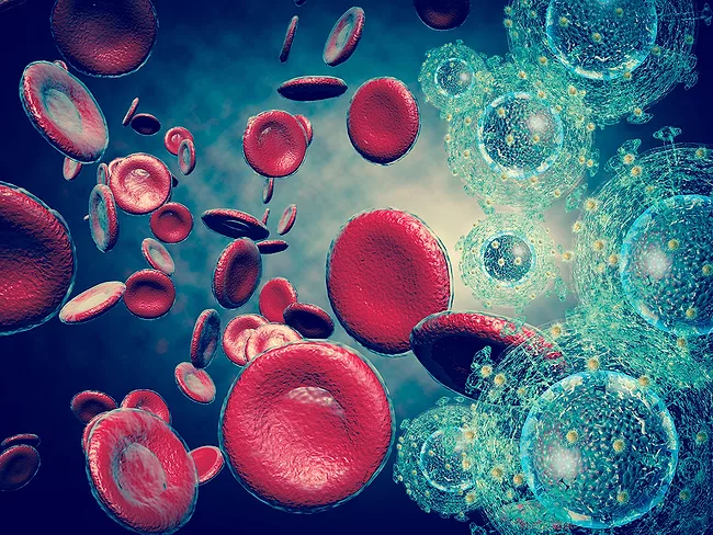 Illustration of HIV/AIDS virus in the bloodstream