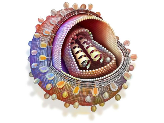 Cross section illustration of HIV virus parts