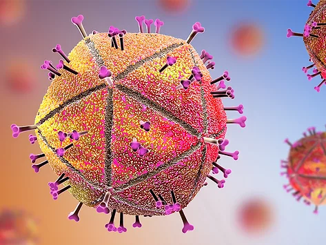 3D illustration of enveloped HIV 