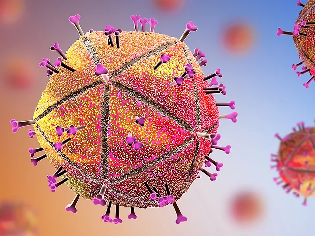 3D illustration of enveloped HIV 