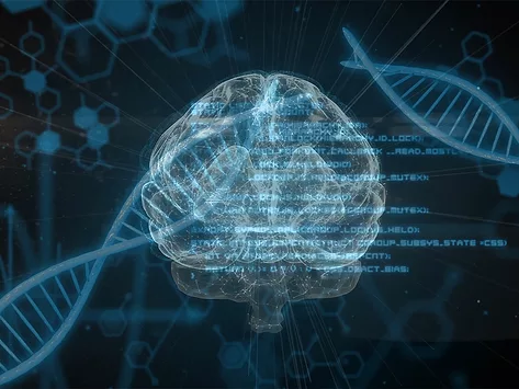 Illustration of brain and DNA strands