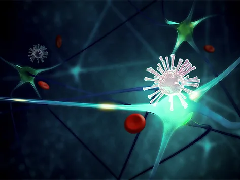 Illustration of virus attacking neuron