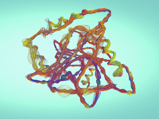 3D illustration of a chain of amino acid or biomolecules called protein