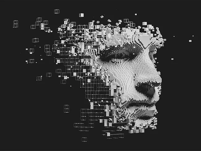 Illustration of human face that looks abstract and digital