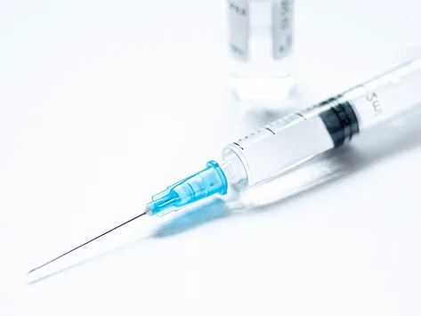 Close-up of a medical syringe