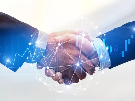 Deal handshake graphic overlay