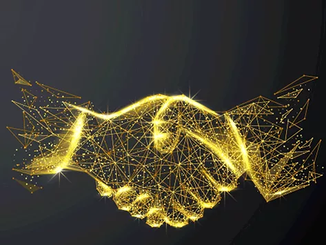 Gold wireframe handshake
