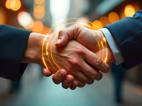 Gold-encircled handshake