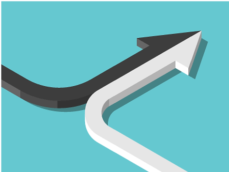 Black and white arrows merging into one