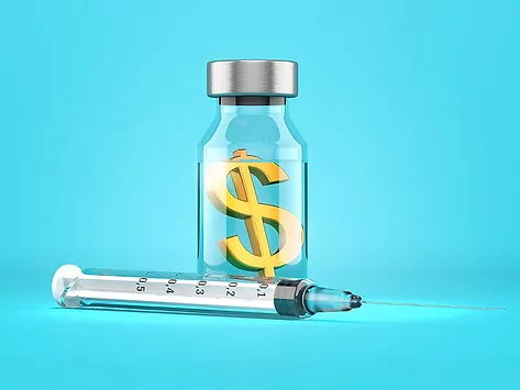 Dollar sign inside vial, syringe