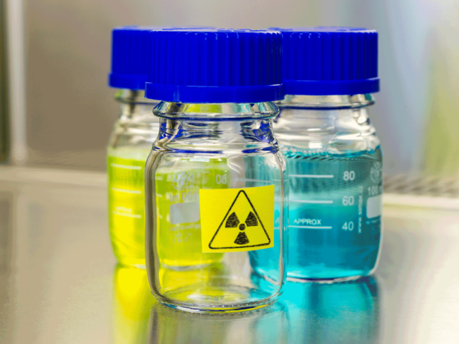 Glass vials with radioactive label