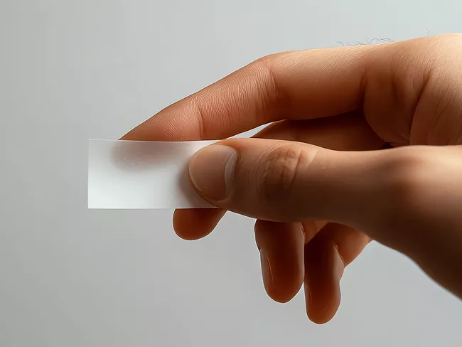 Hand holding thin piece of film