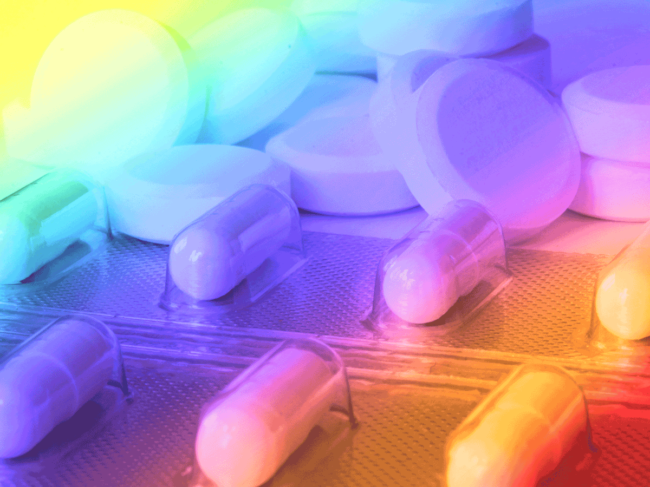 Pills shaded in psychedelic colors