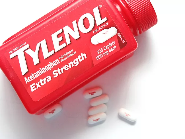 Tylenol Extra Strength bottle and white caplets