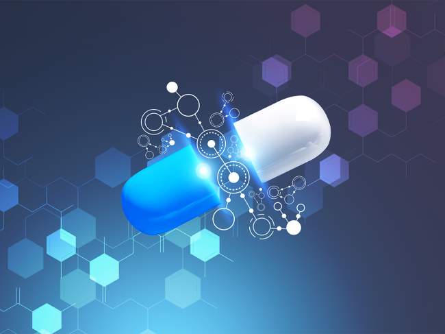 Illustration of pill being analyzed