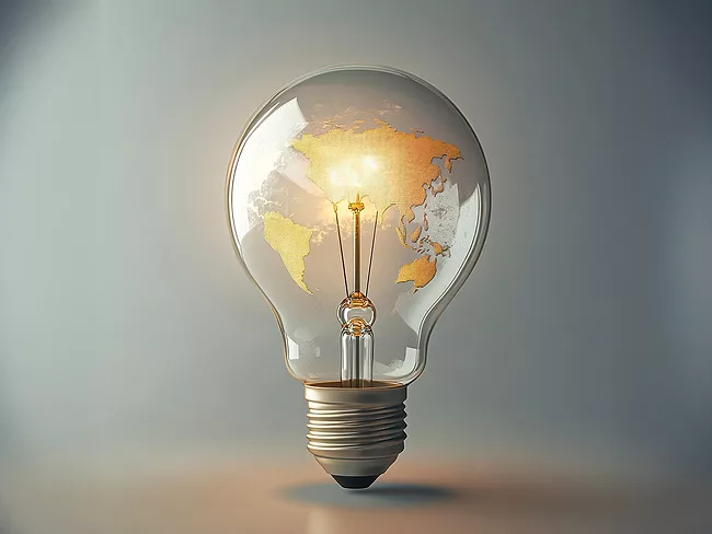 Asia focused map inside light bulb