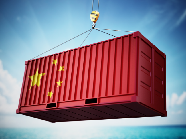 Shipping container with flag of China