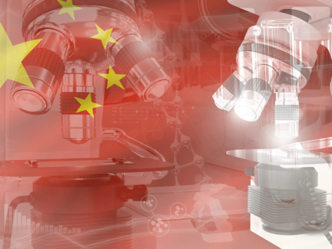 Chinese flag and microscopes