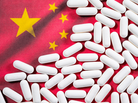 Chinese flag and pills