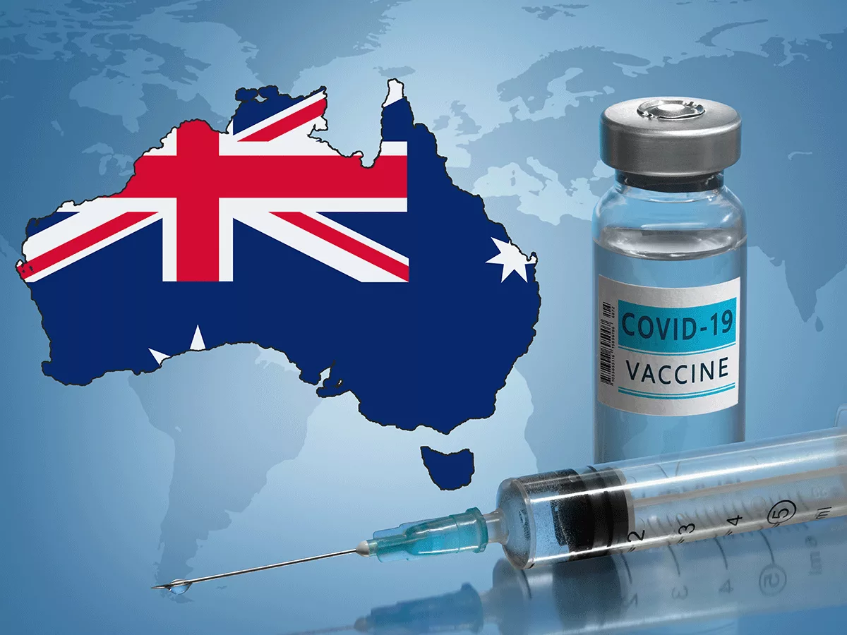 Map of Australia, vaccine vial and syringe