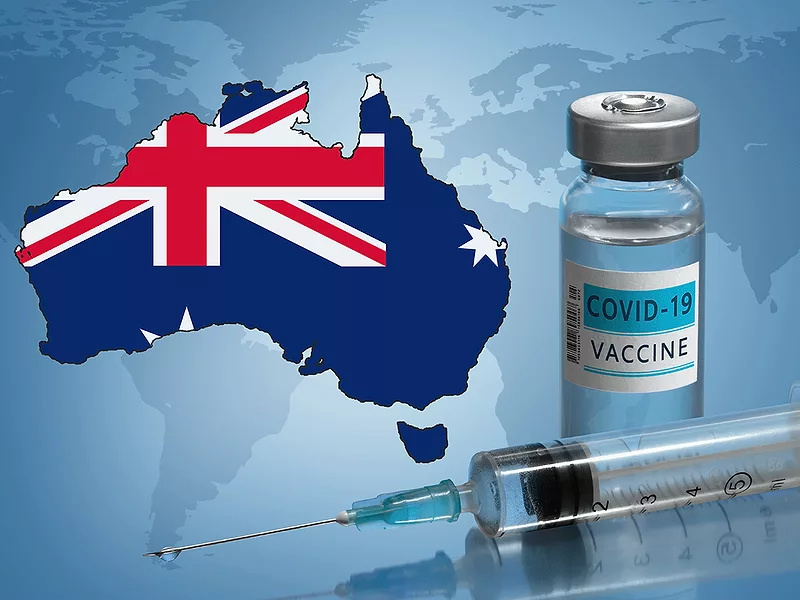 Map of Australia, vaccine vial and syringe