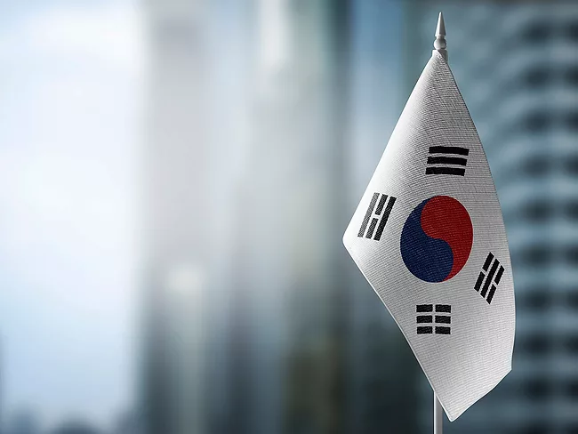 South Korea flag on blurred background