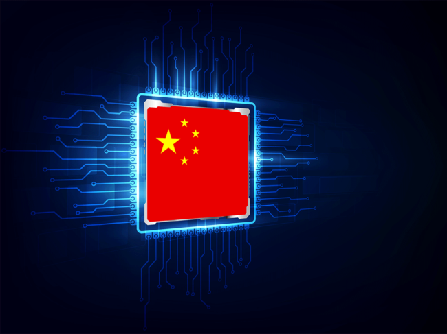 Computer chip over digital background with China flag