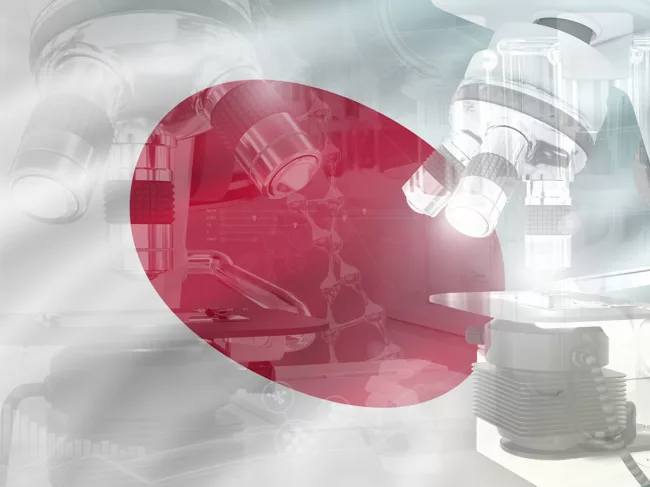 Microscope on Japan flag
