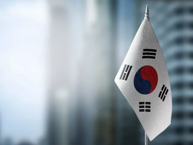 South Korea flag on blurred background