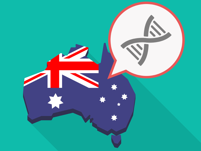 Australia map and flag with double helix