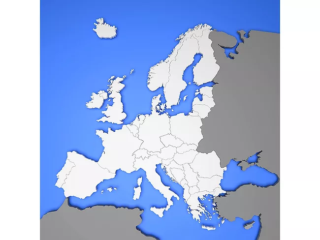 Europe map, white on blue