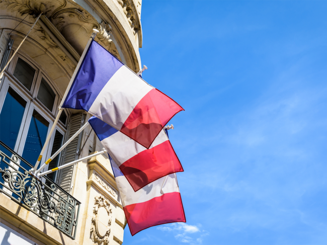 French flags on building