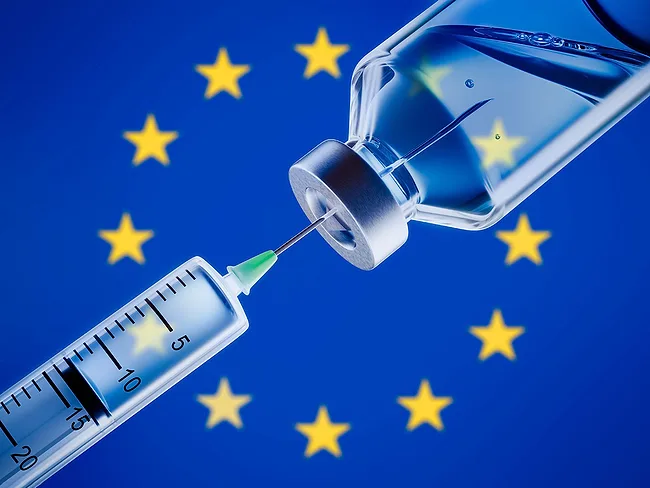 Syringe and vaccine with EU flag