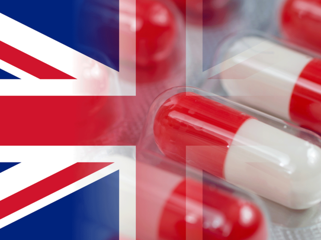 U.K. flag and capsules