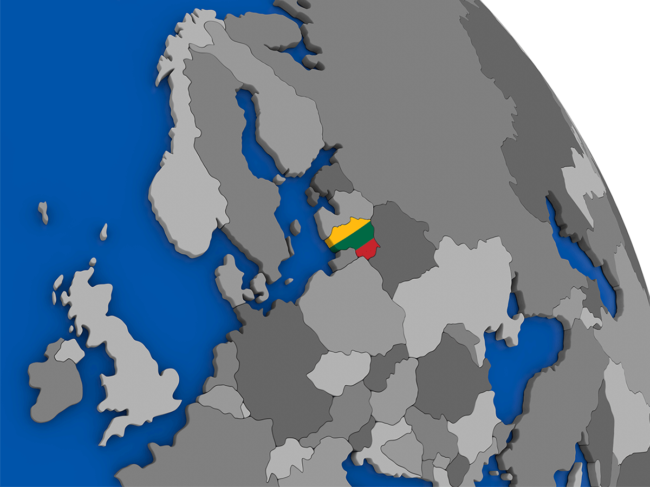 Lithuania and its flag on globe