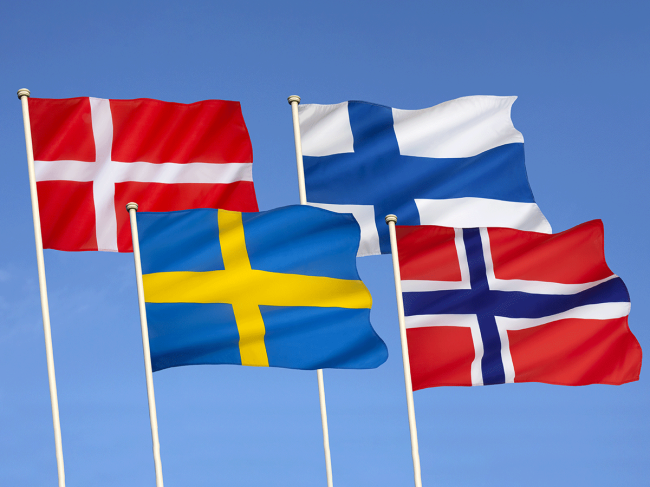 Flags of Norway, Denmark, Finland and Sweden